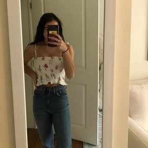 white floral cropped tank